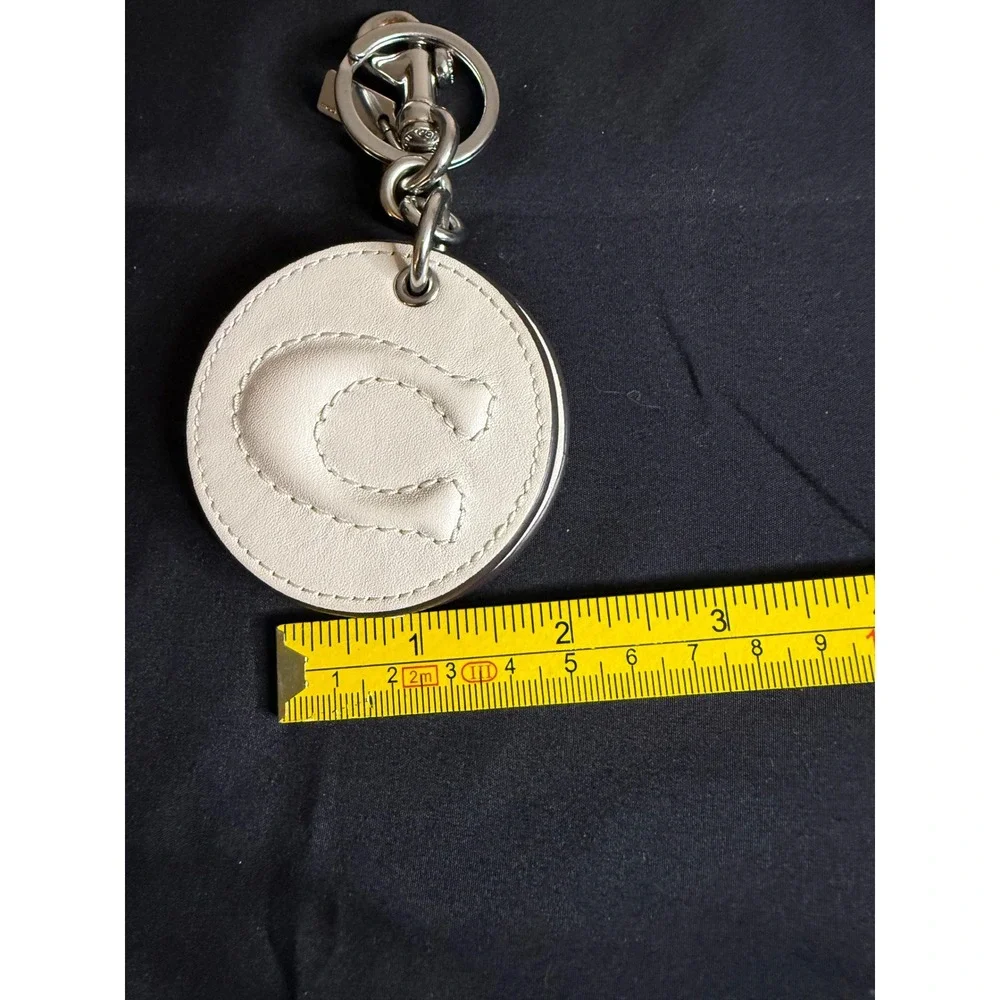 Coach Leather Mirror Bag Charm Keychain Chalk White Silver Tone C Logo F16117